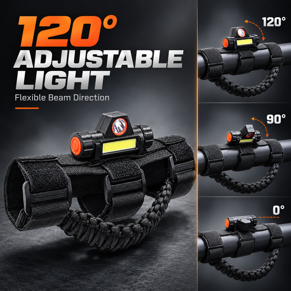 UTV Grab Handles with USB Rechargeable LED Lights Paracord Handle 2PCS Universal UTV Polaris / Can-Am / Honda / Kawasaki / CFMOTO
