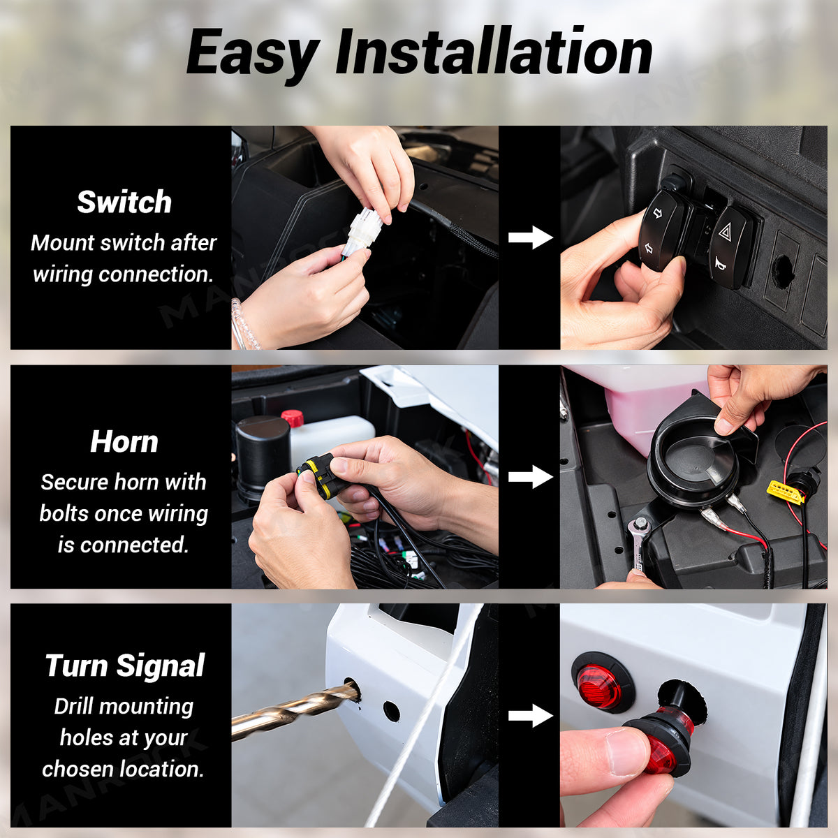 UTV Turn Signal Kit with 110dB Horn, Self-Canceling Amber LED Lights & Rocker Switches 4PCS Universal UTV Polaris / Can-Am / Honda / Kawasaki / CFMOTO