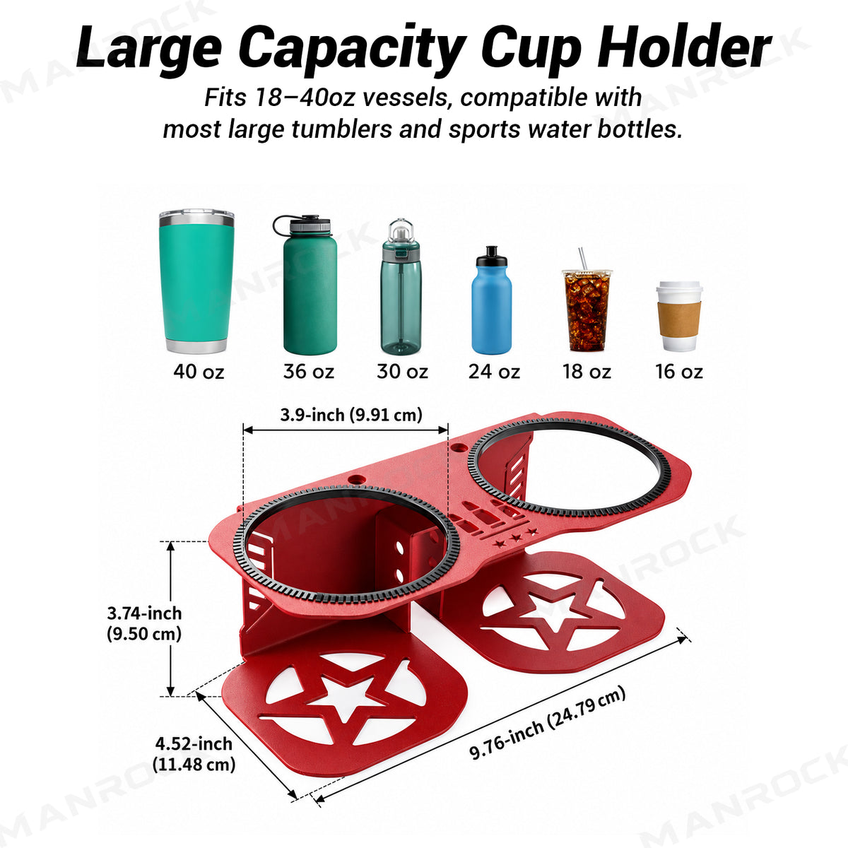 Large-Capacity Grab Bar Cup Holder Upgraded for Polaris RZR