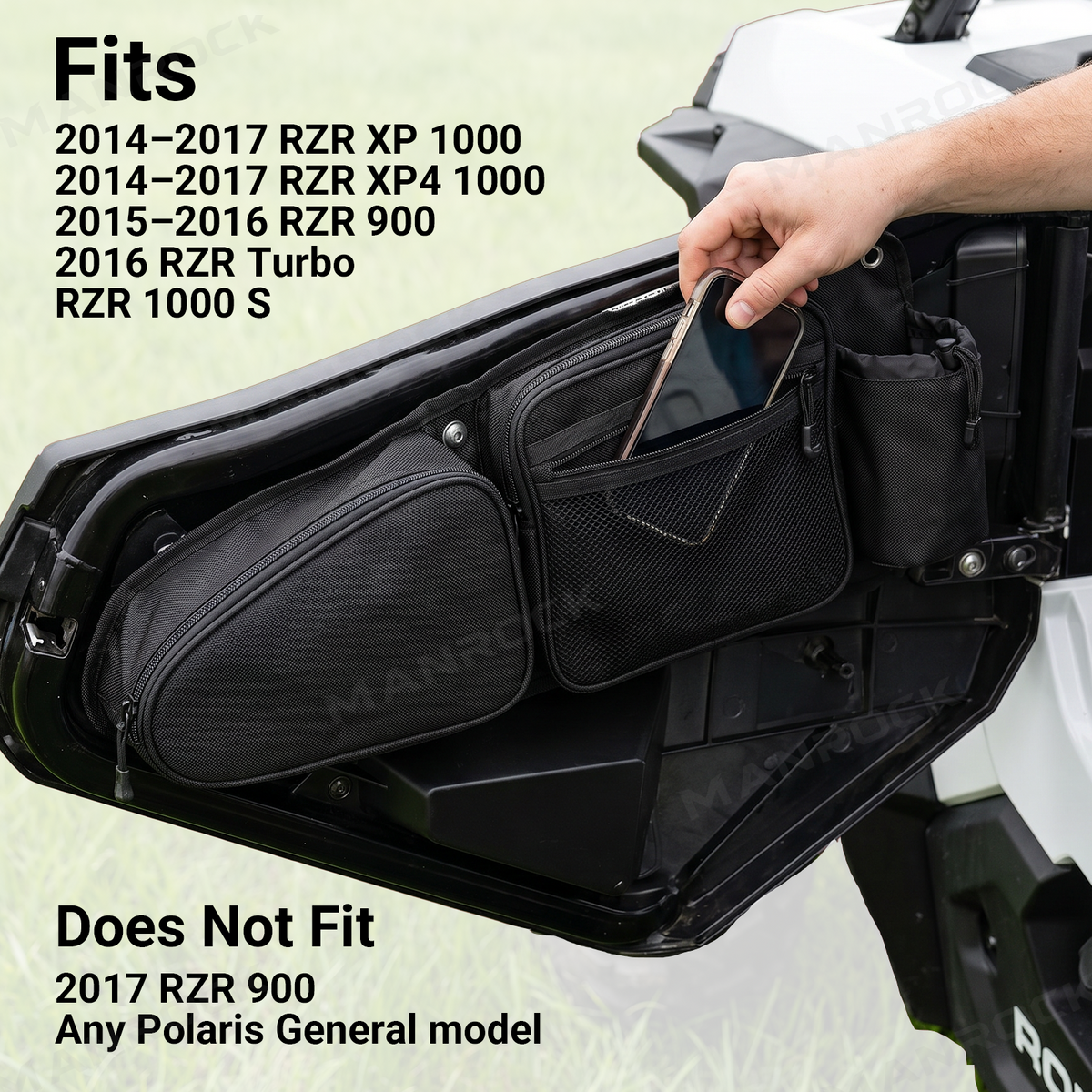 UTV Door Bags Side Storage Bags 2PCS with Knee Pad for Polaris RZR