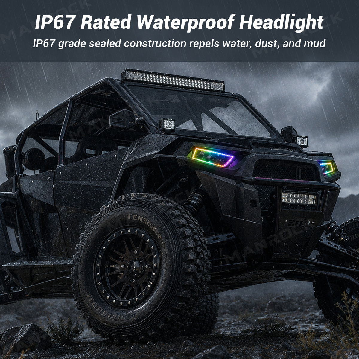 RGB Halo Kits LED Headlight Assembly Angel Eyes Halo Ring 2PCS for Polaris RZR