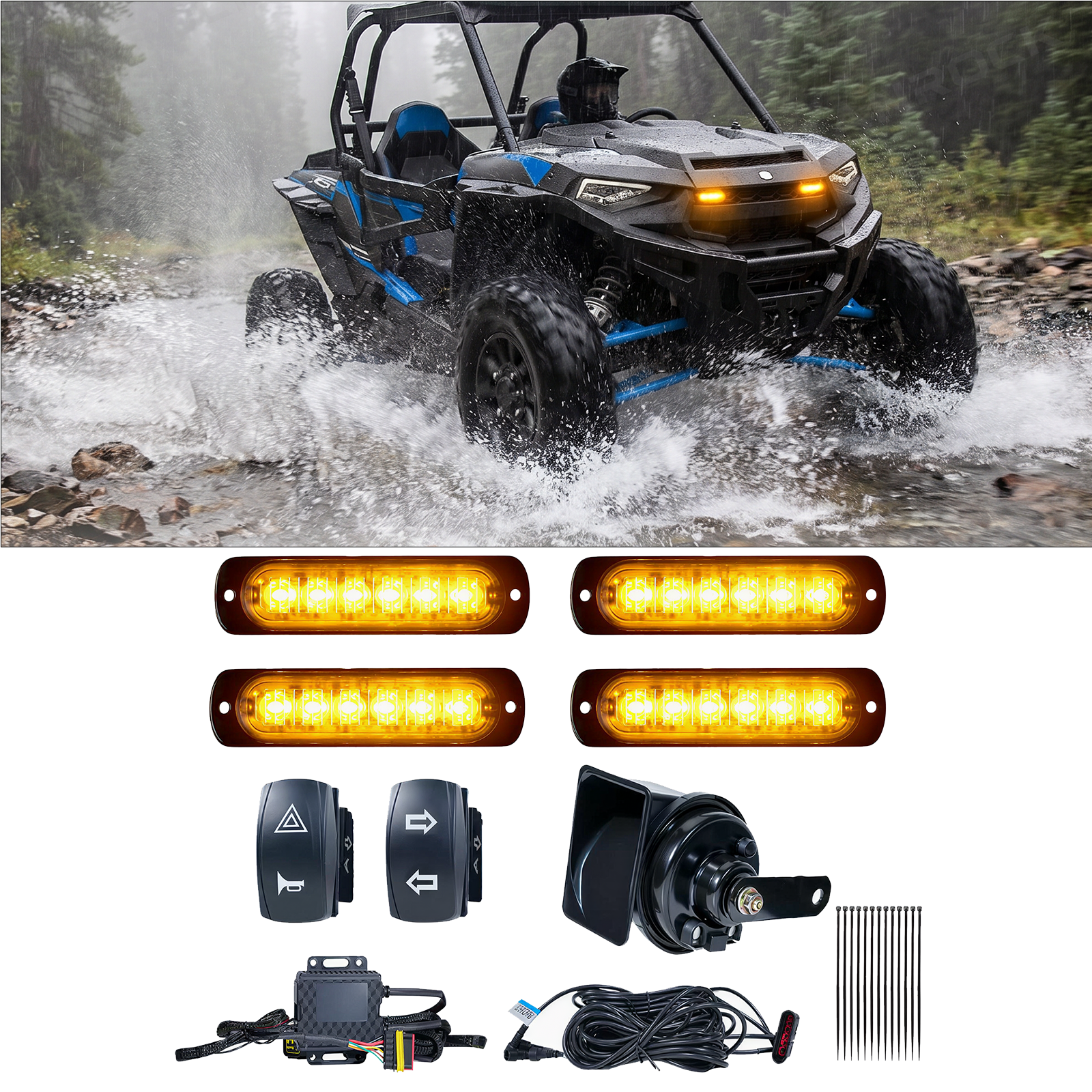 UTV ATV Turn Signal Kit with 110dB Horn Blinker Kit Most UTVs Polaris / Can-Am / Honda / Kawasaki / CFMOTO