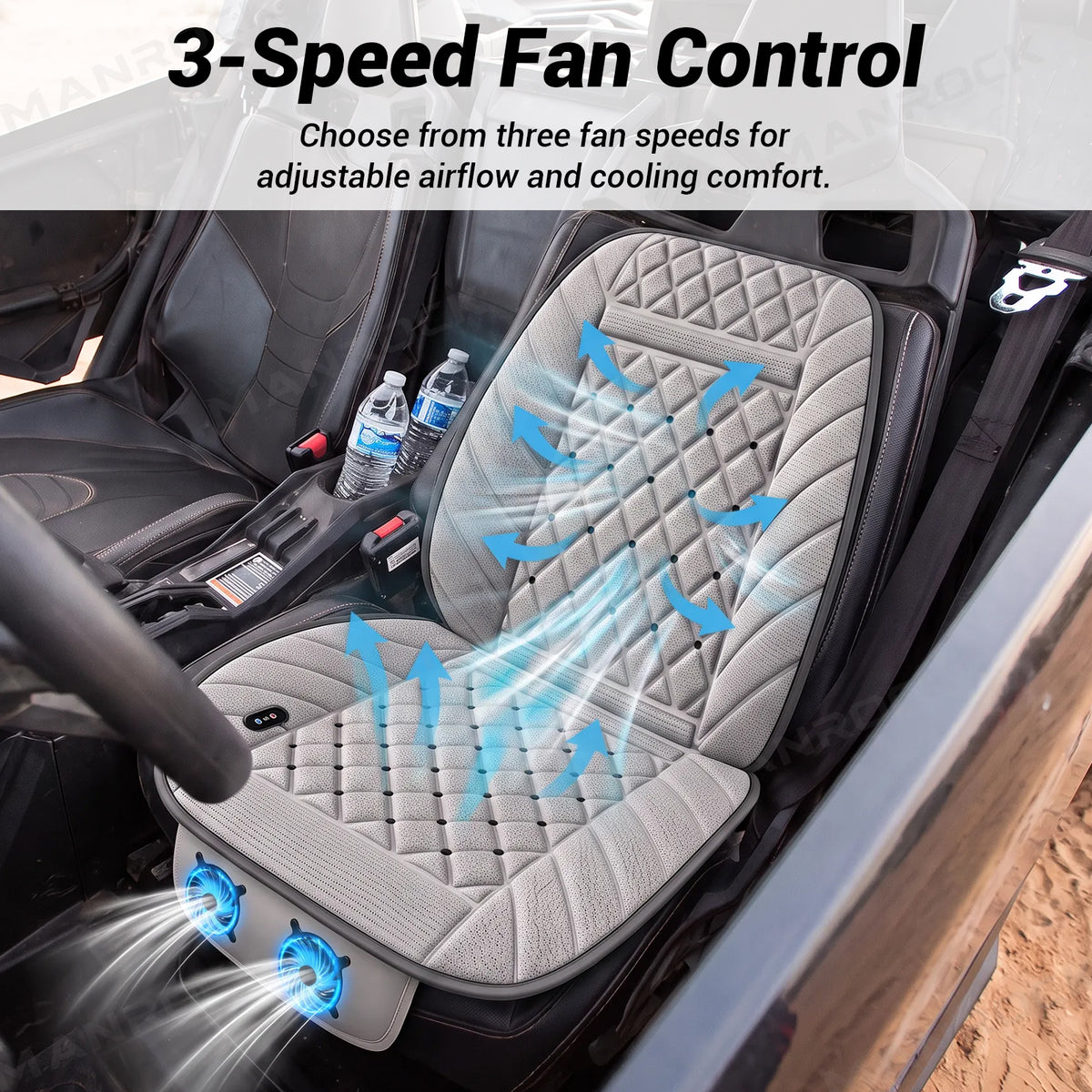 UTV 12V Heated and Ventilated Seat Cushion with Dual Fans, 5FT Power Cord Universal UTV Polaris / Can-Am / Honda / Kawasaki / CFMOTO