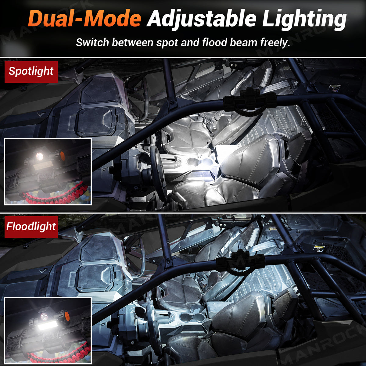 UTV Grab Handles with USB Rechargeable LED Lights Paracord Handle 2PCS Universal UTV Polaris / Can-Am / Honda / Kawasaki / CFMOTO