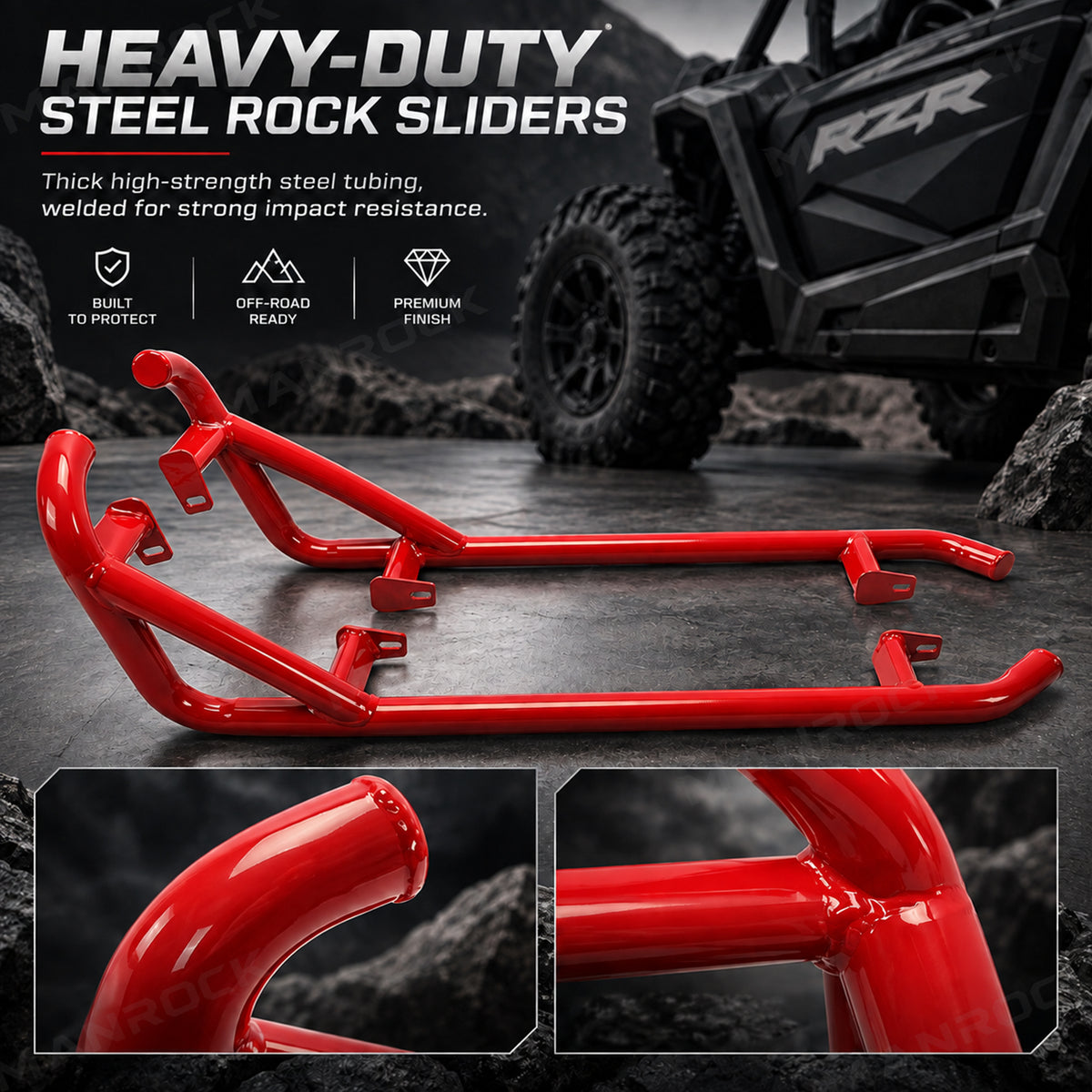 Rock Sliders Nerf Bars with Side Steps 2PCS for Polaris RZR