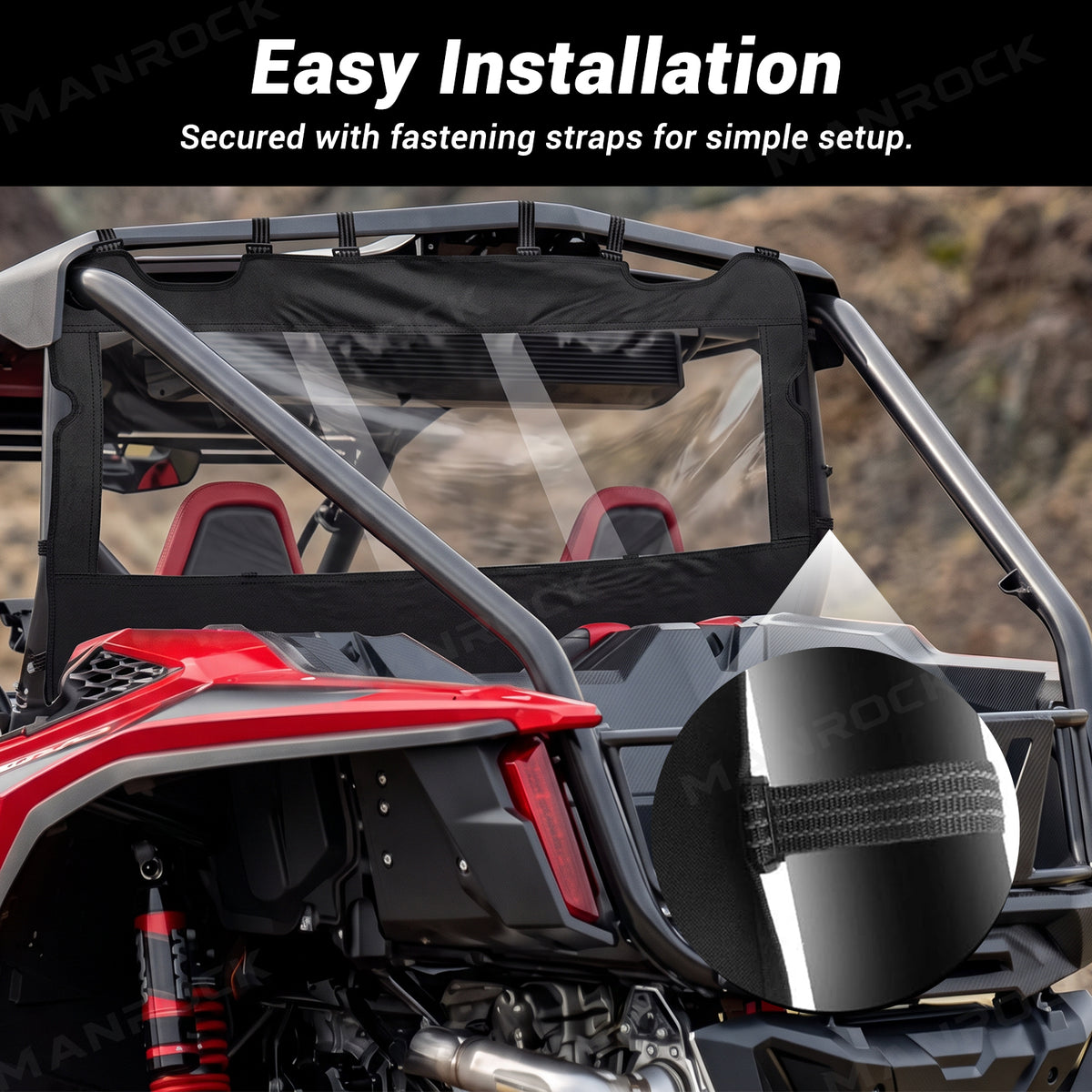 Soft Rear Windshield Clear PVC Roll-Up Rear Window Panel for Polaris RZR