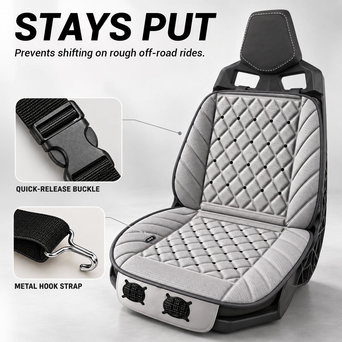 UTV 12V Heated and Ventilated Seat Cushion with Dual Fans, 5FT Power Cord Universal UTV Polaris / Can-Am / Honda / Kawasaki / CFMOTO