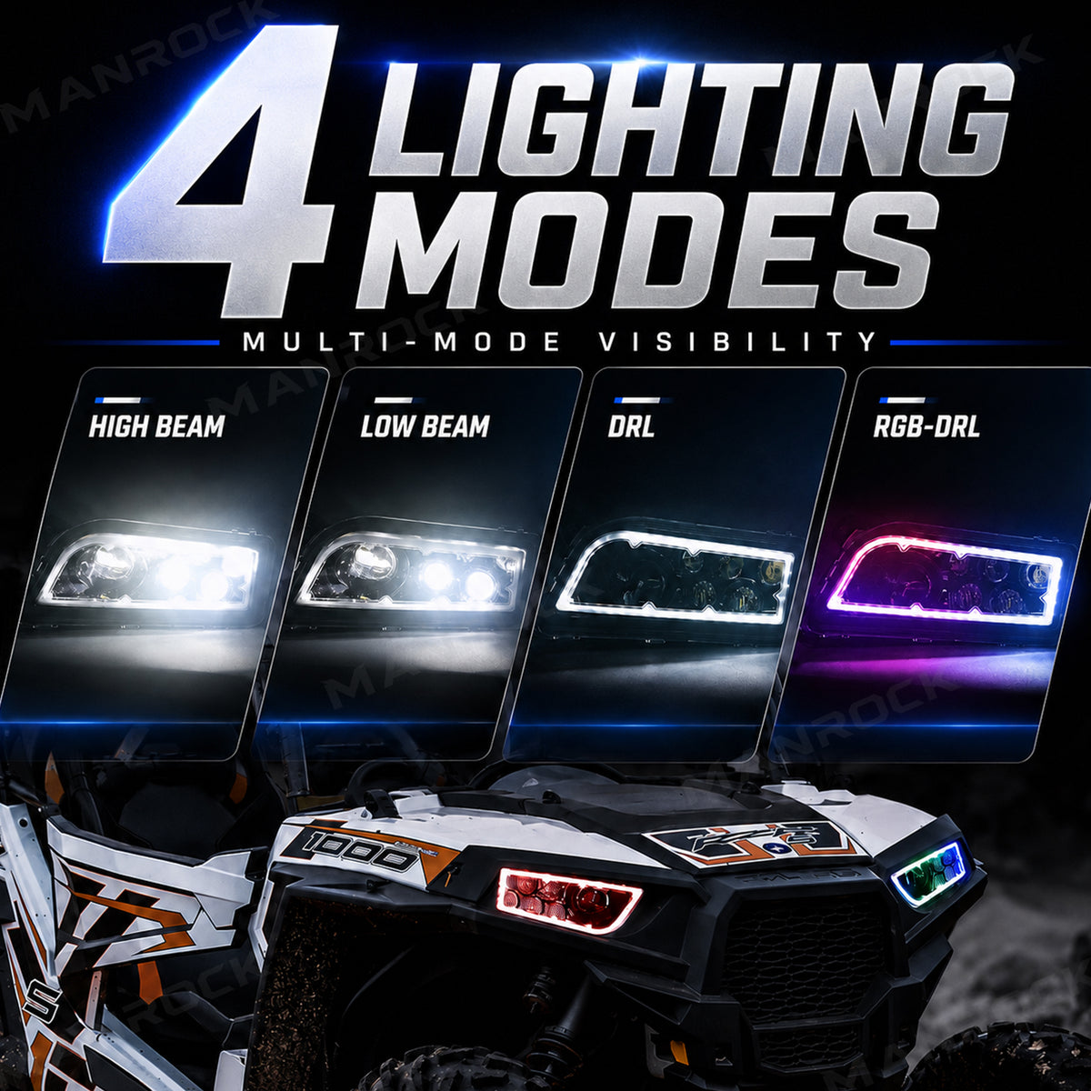 RGB Halo Kits LED Headlight Assembly Angel Eyes Halo Ring 2PCS for Polaris RZR
