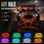 RGB Halo Kits LED Headlight Assembly Angel Eyes Halo Ring 2PCS for Polaris RZR