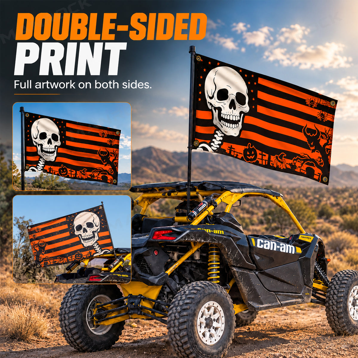 UTV ATV Halloween Flag Double-Sided Garden Flags with Pumpkin, Skull, Ghost Face Design Universal UTV Polaris / Can-Am / Honda / Kawasaki / CFMOTO