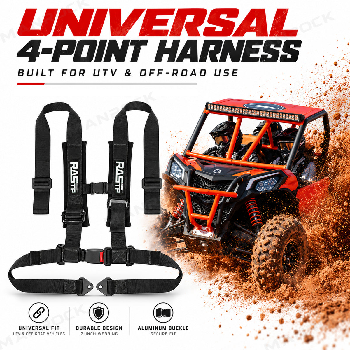 UTV 4 Point 2" Harness Seat Belt with Auto-Latch Buckle Universal UTV Polaris / Can-Am / Honda / Kawasaki / CFMOTO