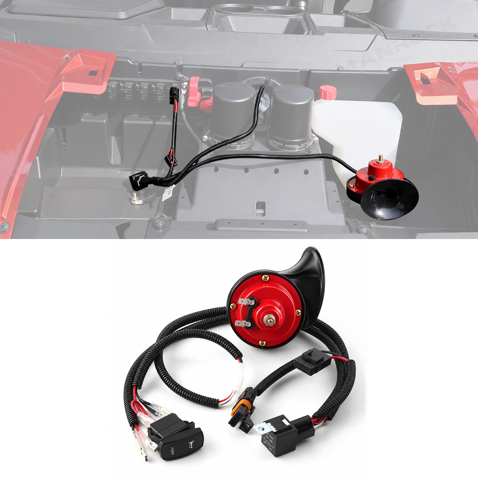 UTV Horn Kit 110DB with Rocker Switch, 12V Electric Horn Universal UTV ATV Polaris / Can-Am / Honda / Kawasaki / CFMOTO