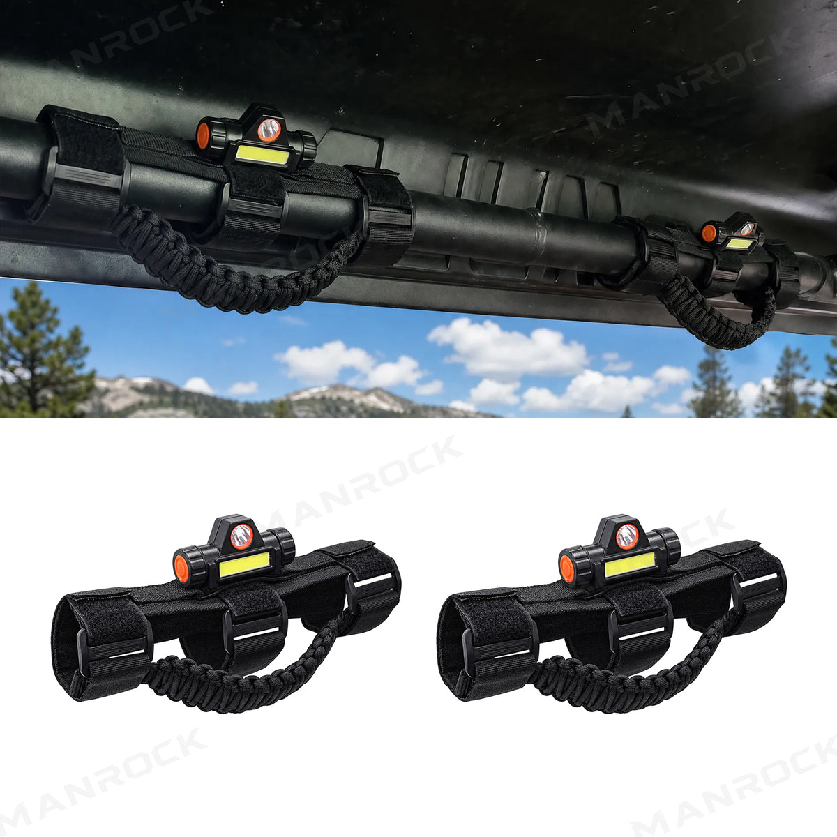 UTV Grab Handles with USB Rechargeable LED Lights Paracord Handle 2PCS Universal UTV Polaris / Can-Am / Honda / Kawasaki / CFMOTO