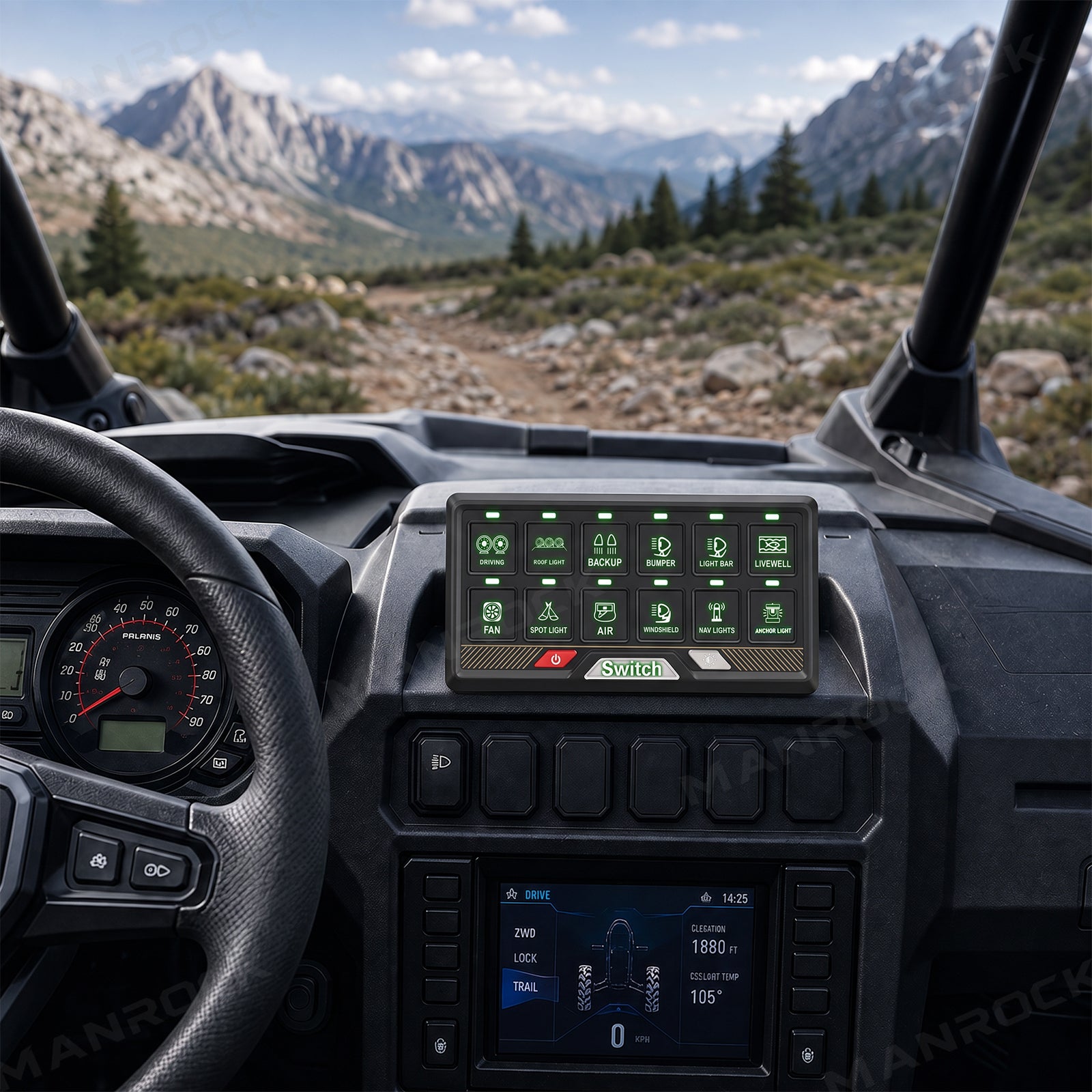 UTV ATV 8 / 12 Gang RGB Touch Switch Panel Relay Control System Most UTVs Polaris / Can-Am / Honda / Kawasaki / CFMOTO