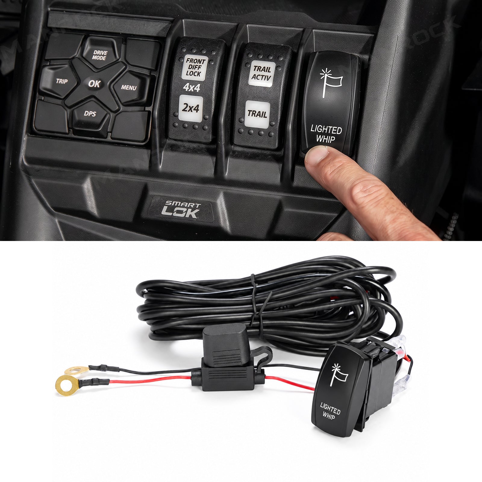 UTV ATV Whip Light Rocker Switch Wiring Harness Kit 12V Universal UTV Polaris / Can-Am / Honda / Kawasaki / CFMOTO