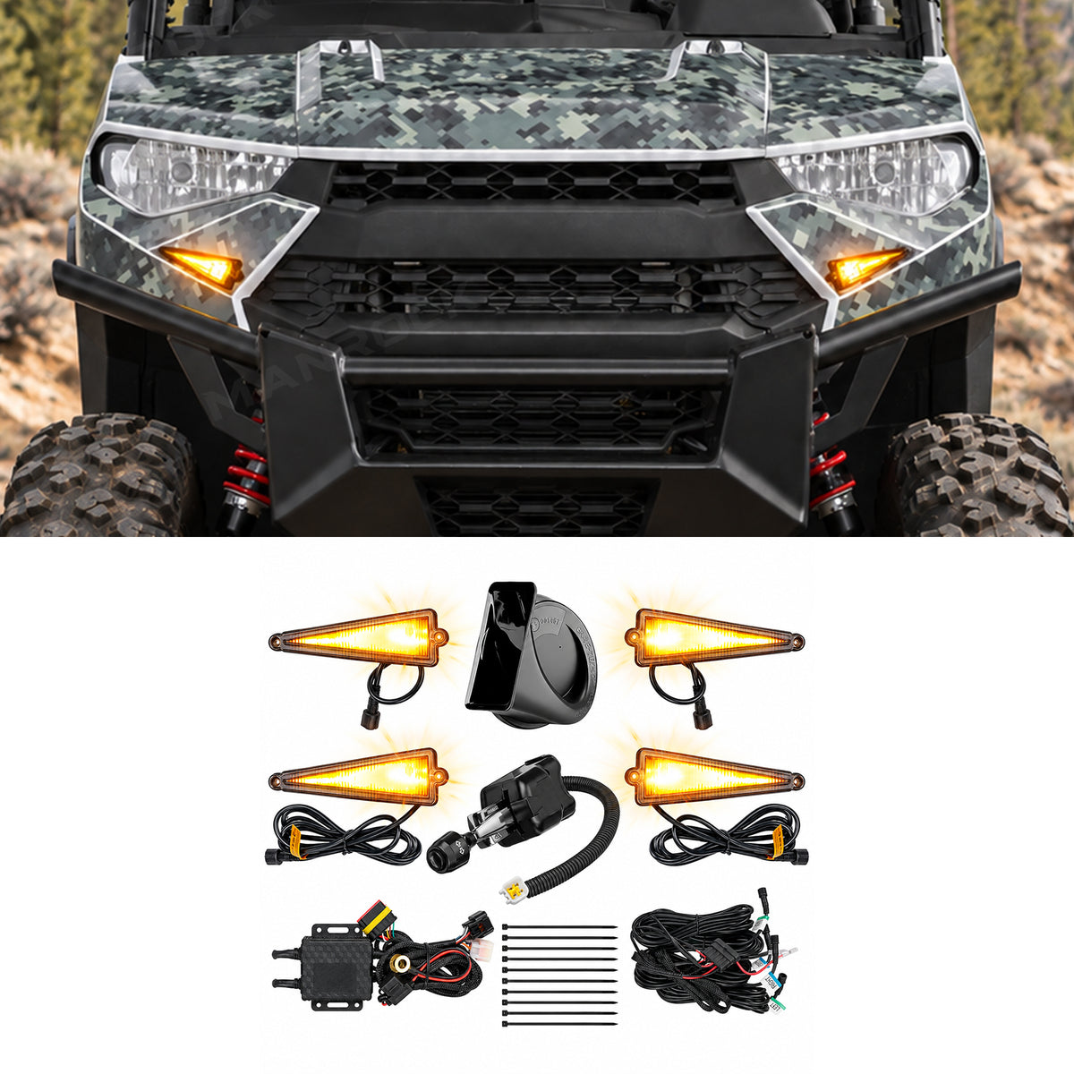 UTV Turn Signal Kit with 110dB Horn, 12V Amber LED Triangle Lights & Column Switch Universal UTV Polaris / Can-Am / Honda / Kawasaki / CFMOTO