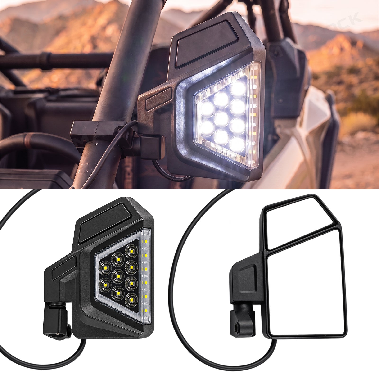 UTV Side View Mirrors with LED Sequential Turn Signal Lights Most UTVs Polaris / Can-Am / Honda / Kawasaki / CFMOTO