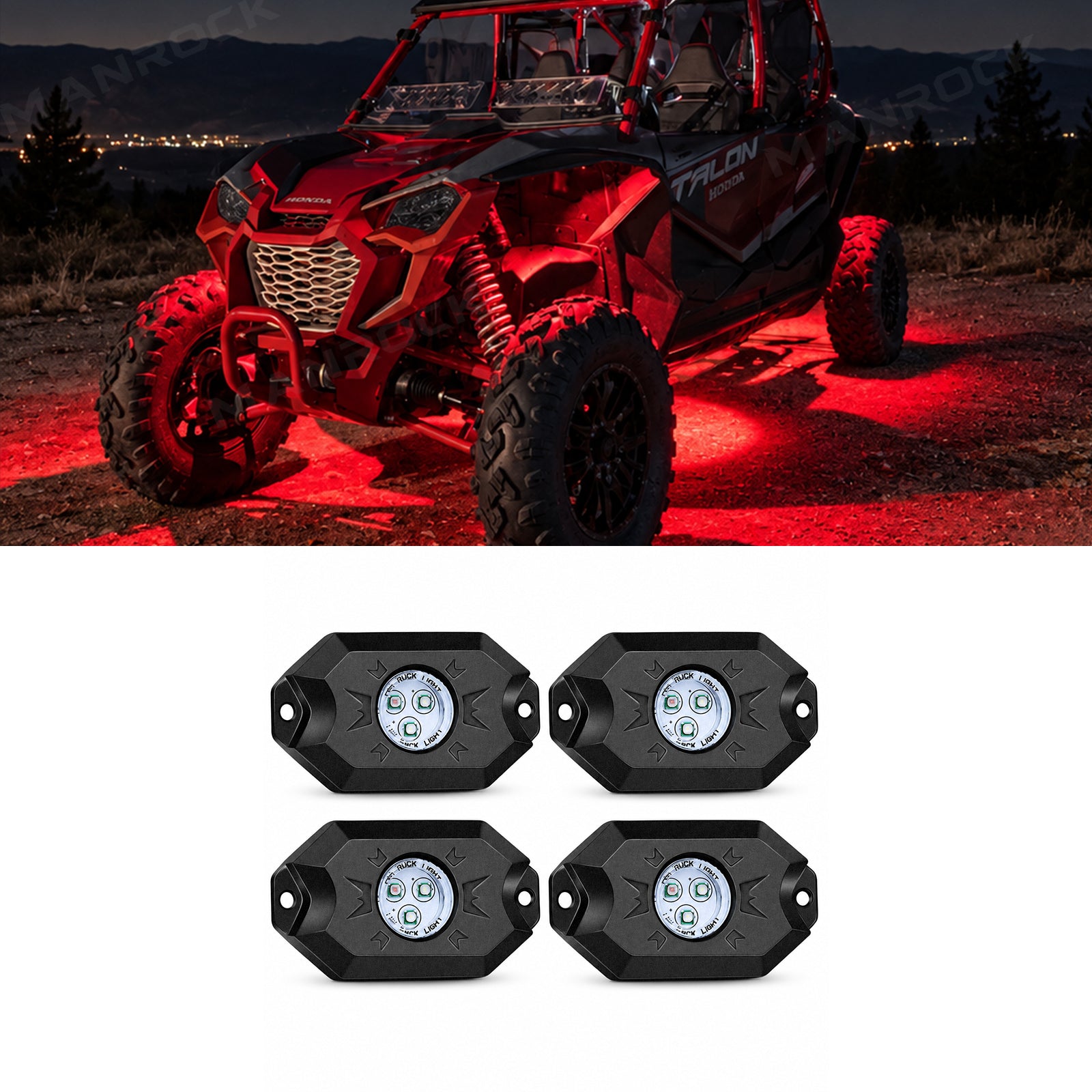 UTV ATV LED Rock Lights Kit RGB Underglow Lights with Bluetooth 4PCS Universal UTV 12V Polaris / Can-Am / Honda / Kawasaki / CFMOTO