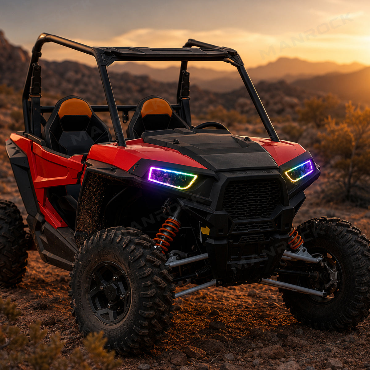 RGB Halo Kits LED Headlight Assembly Angel Eyes Halo Ring 2PCS for Polaris RZR