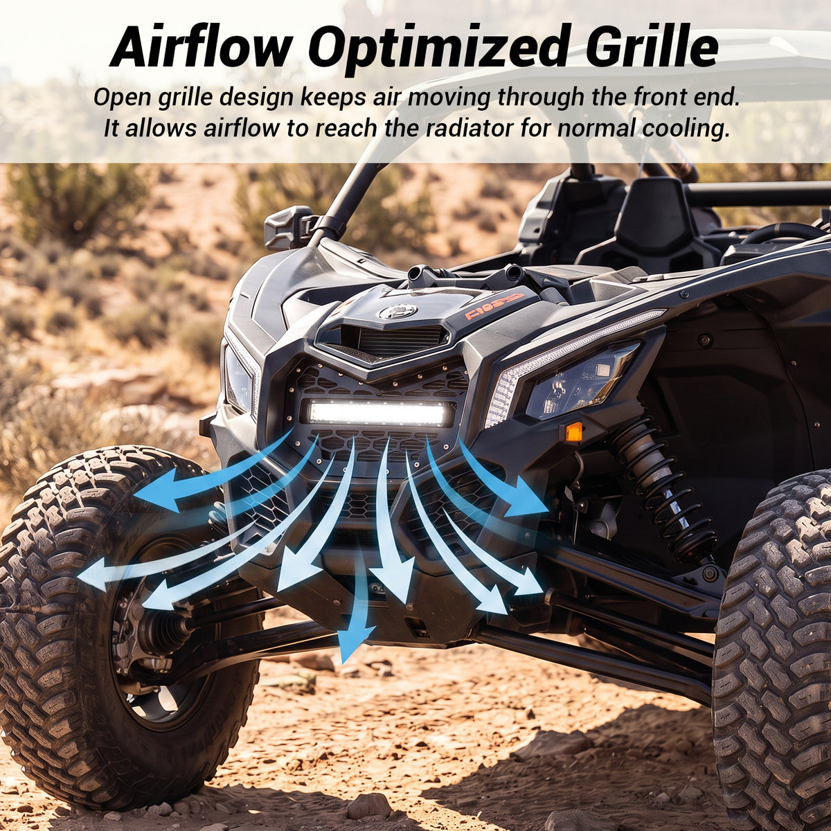 Front Bumper Grille with LED Light Bar & Combo Beam Replacement for Can-Am Maverick X3 / X3 Max