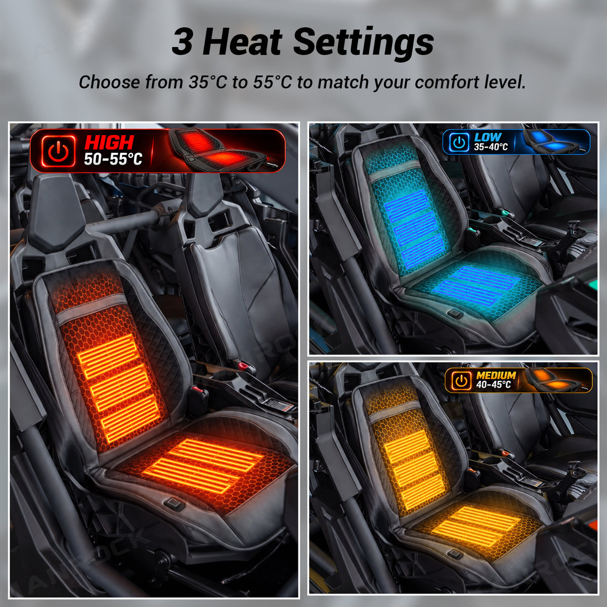 UTV 12V Graphene Heated Seat Cushion Seat Cover With 5FT Power Cord Universal UTV Polaris / Can-Am / Honda / Kawasaki / CFMOTO