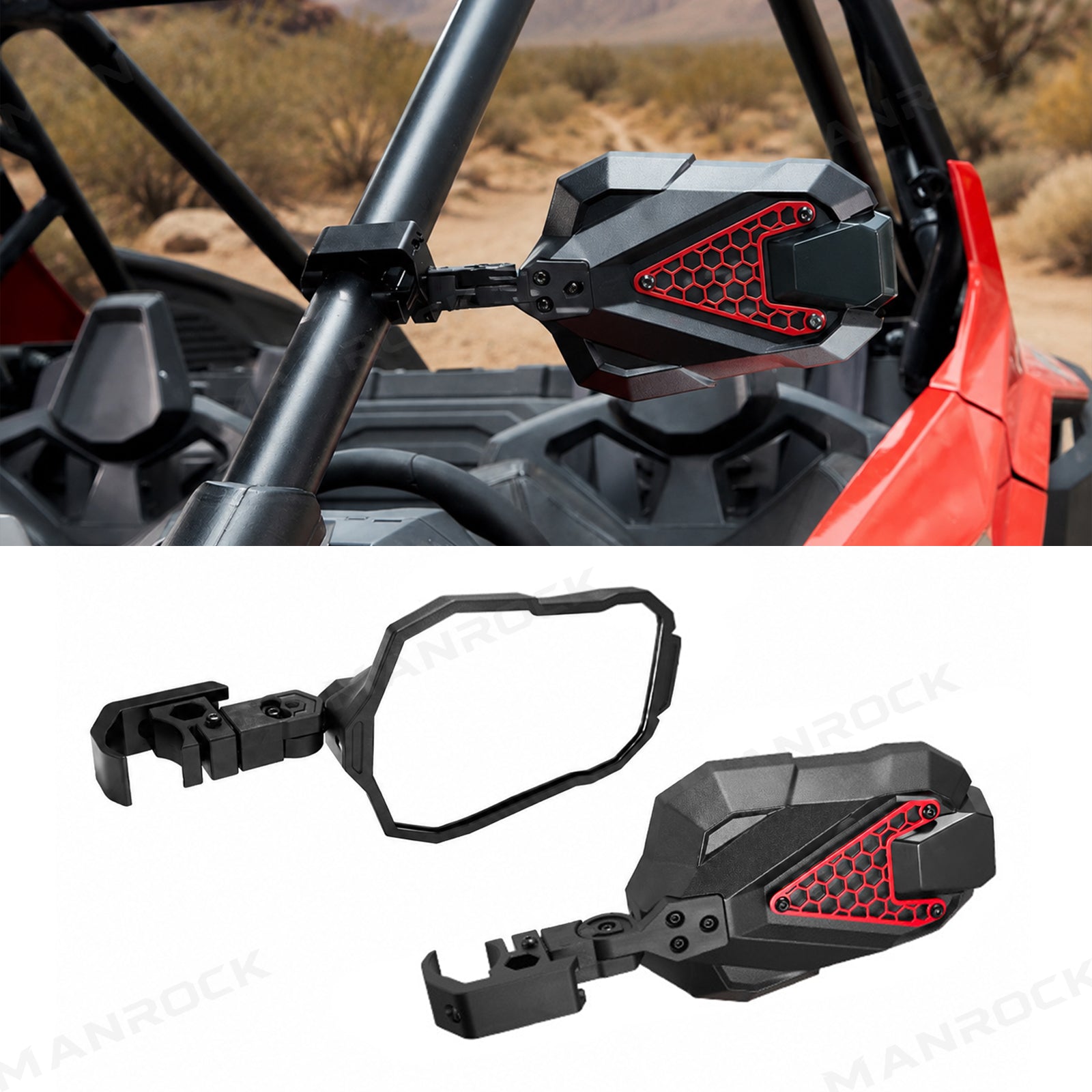 UTV Side Mirrors Rear View Mirrors Universal for Can-Am Maverick X3 / Polaris RZR, Fits 1.5-2 Inch Roll Cage