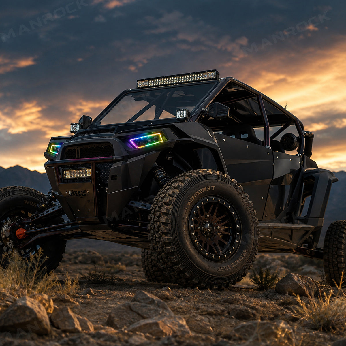 RGB Halo Kits LED Headlight Assembly Angel Eyes Halo Ring 2PCS for Polaris RZR