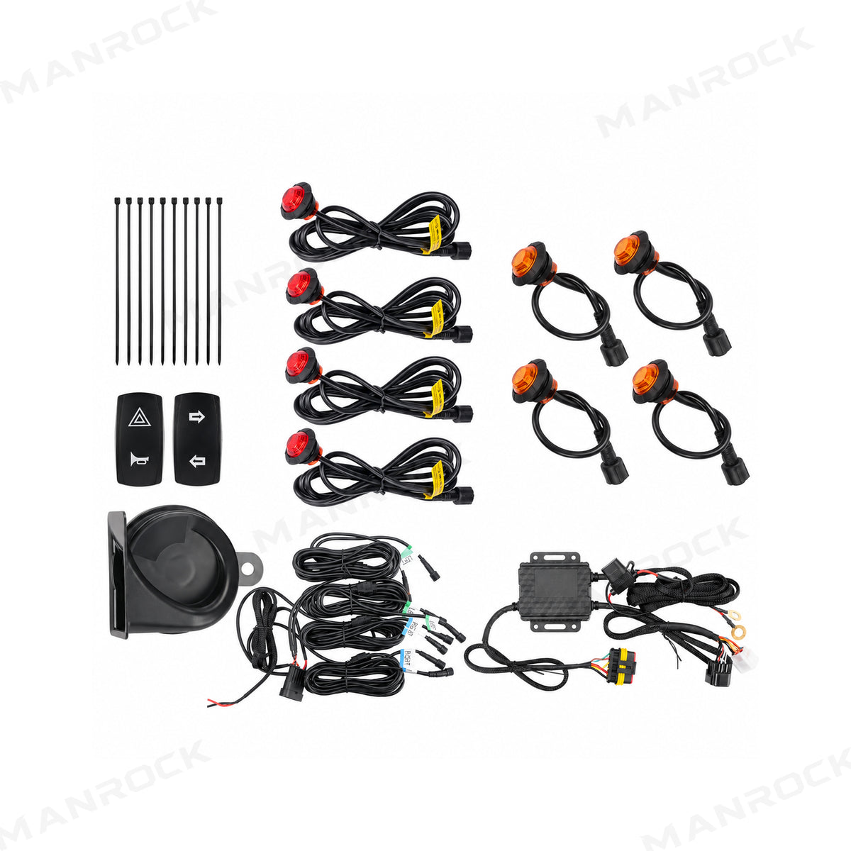 UTV Turn Signal Kit with 110dB Horn, Self-Canceling Amber LED Lights & Rocker Switches 4PCS Universal UTV Polaris / Can-Am / Honda / Kawasaki / CFMOTO