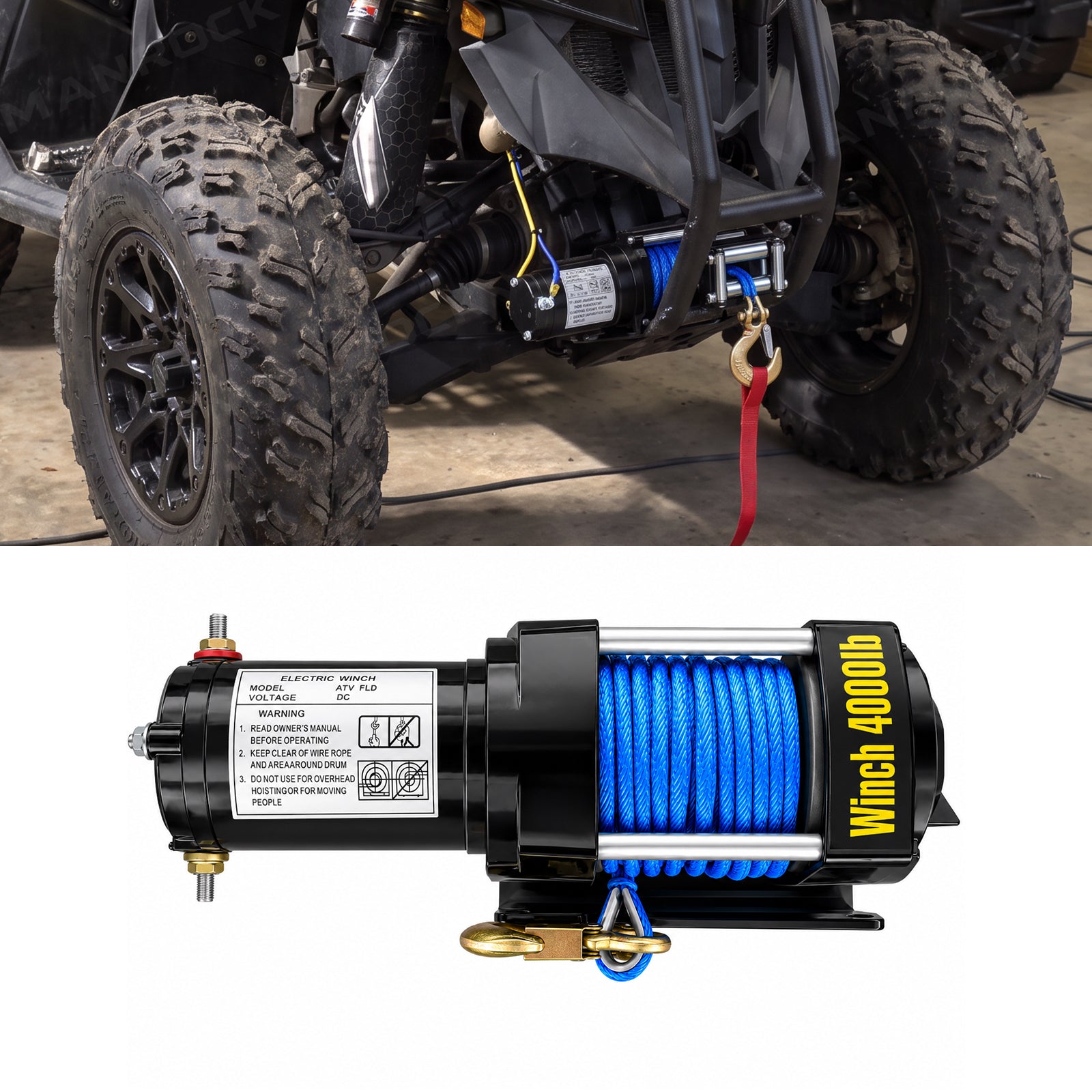 Manrock UTV/ATV Winch 4500 LB Electric Winch Kit with Synthetic Winch Rope & Wireless Remote, Universal UTV Polaris / Can-Am / Honda / CFMOTO