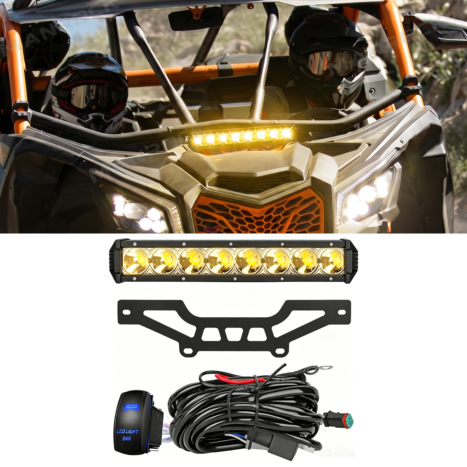 UTV LED Shock Tower Light Bar with Mount Bracket Spotlight for Can-Am Maverick X3