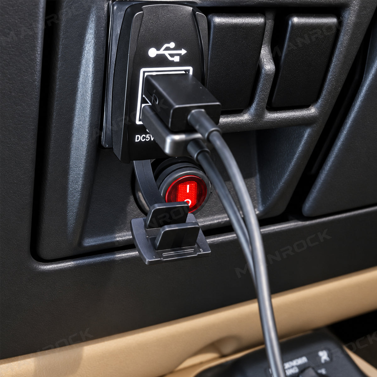 UTV ATV Dual USB Charging Port, Dash Charger Socket Rocker Switch Universal UTV Polaris / Can-Am / Honda / Kawasaki / CFMOTO