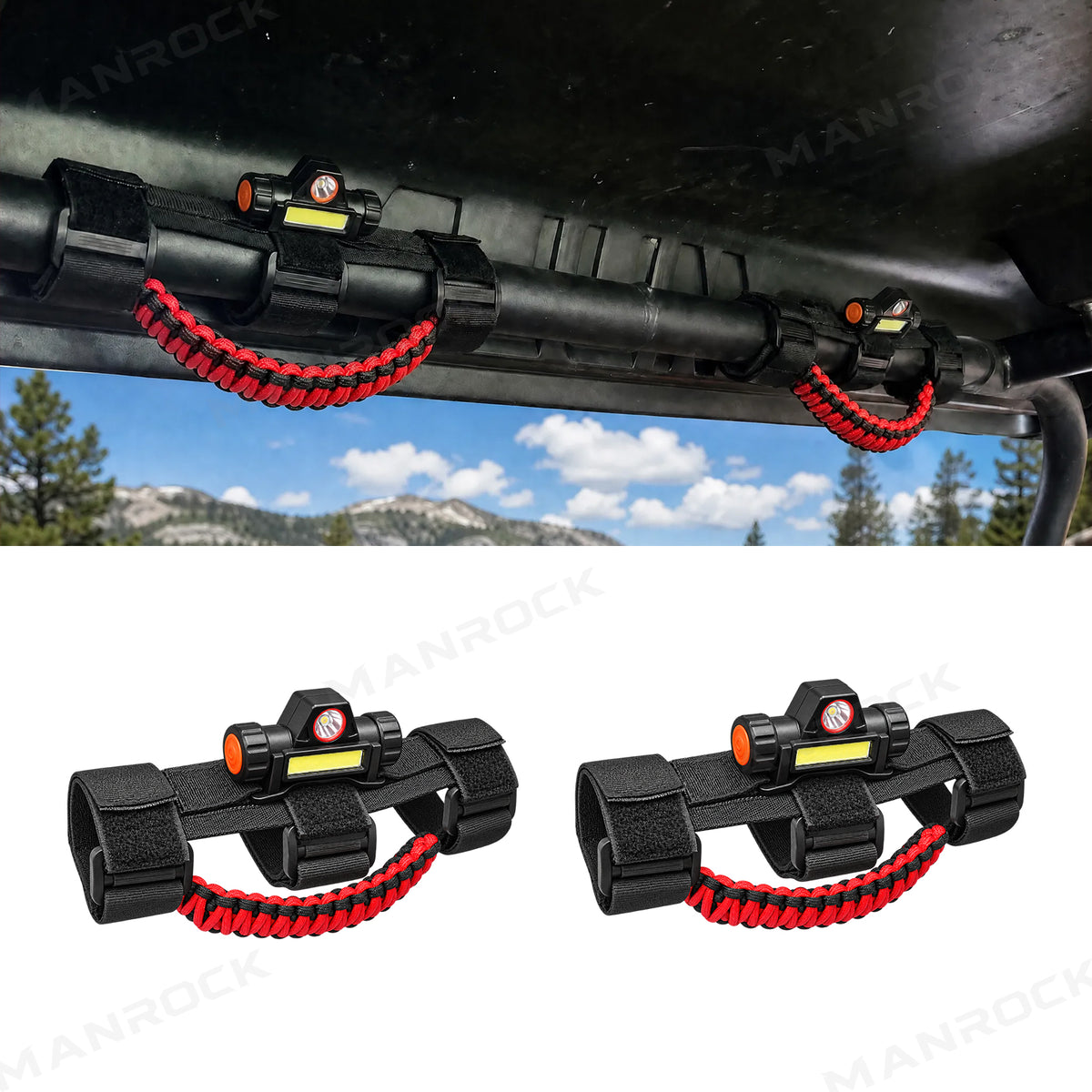 UTV Grab Handles with USB Rechargeable LED Lights Paracord Handle 2PCS Universal UTV Polaris / Can-Am / Honda / Kawasaki / CFMOTO