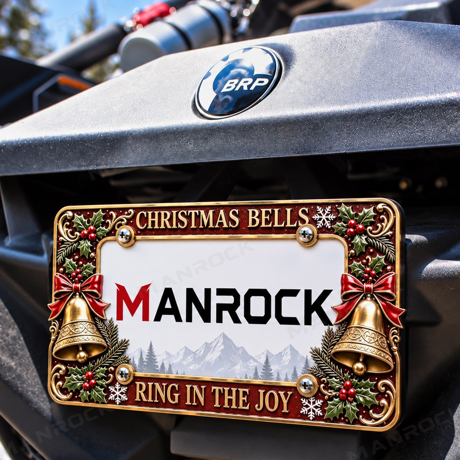 Christmas License Plate Frame, 7"x 4" Metal Motorcycle Tag Frame Universal UTV ATV Polaris / Can-Am / Honda / Kawasaki / CFMOTO