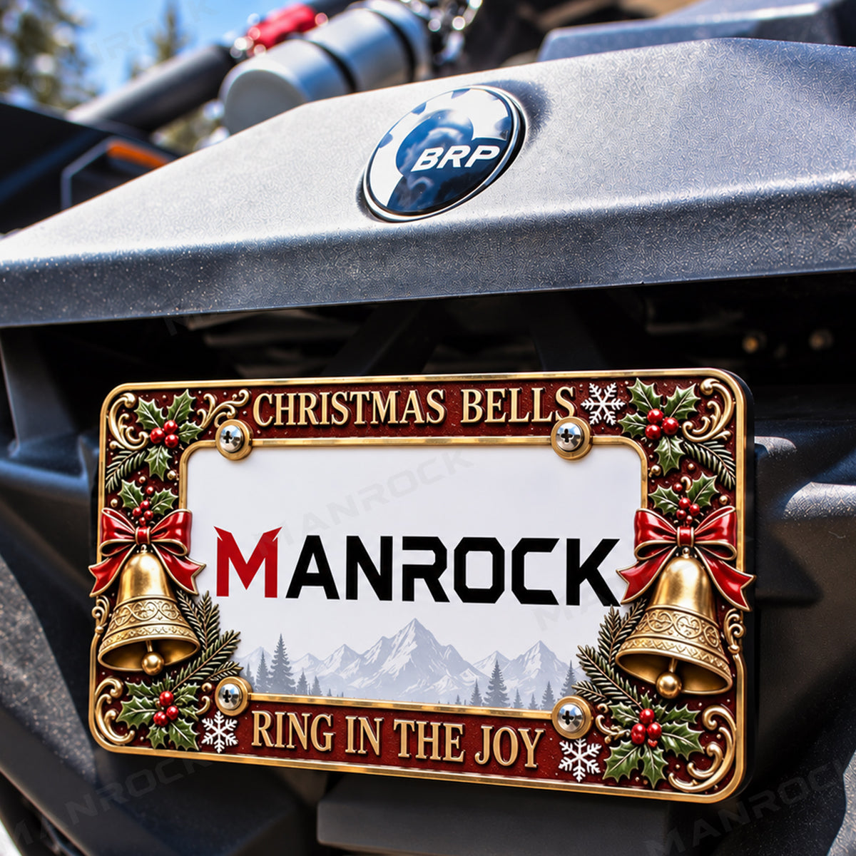 Christmas License Plate Frame, 7"x 4" Metal Motorcycle Tag Frame Universal UTV ATV Polaris / Can-Am / Honda / Kawasaki / CFMOTO