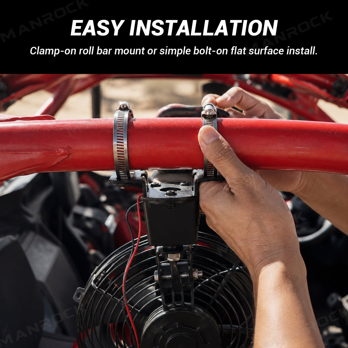 UTV 12V 8" Cooling Fans Adjustable Overhead Fans Universal Fit for 1.57"-2.48" Roll Bars