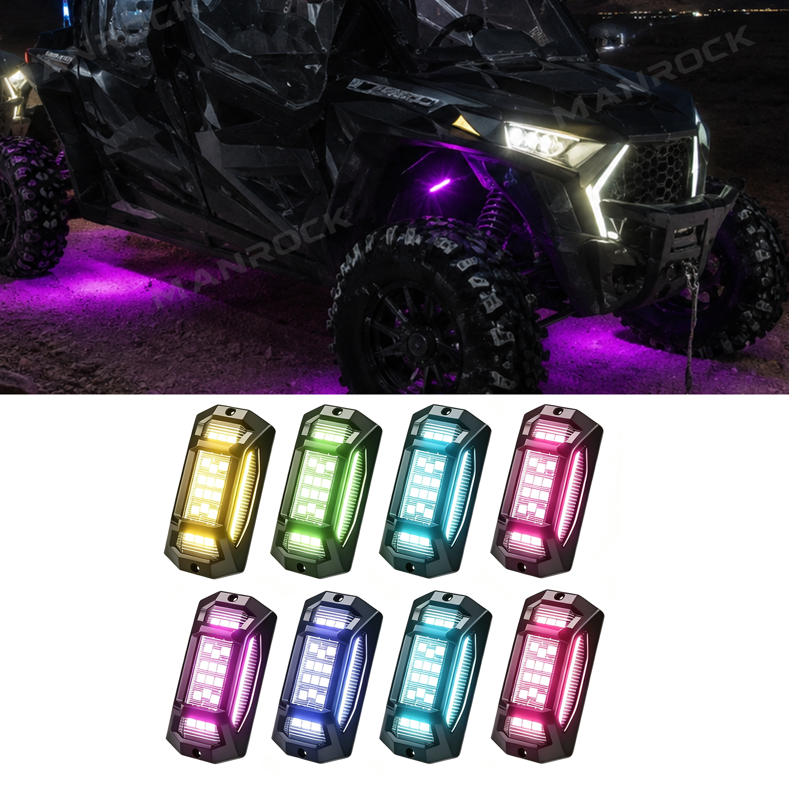 UTV ATV LED Rock Lights RGB Underglow Lights Wheel Well Lights Universal Fit for Polaris / Can-Am / Honda / Kawasaki / CFMOTO