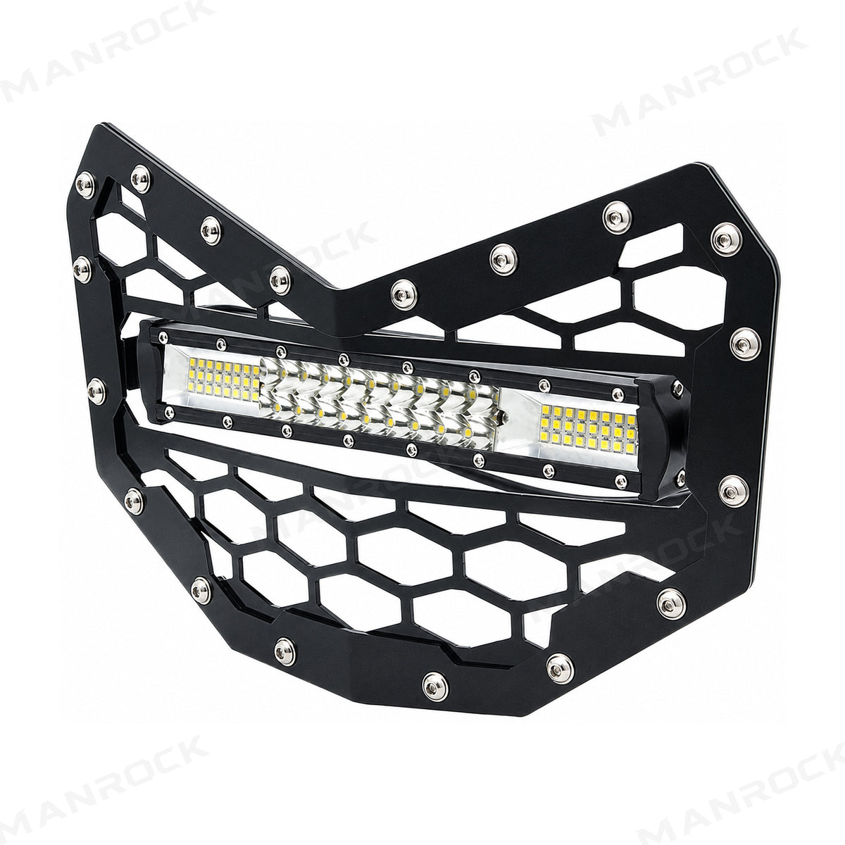 Front Bumper Grille with LED Light Bar & Combo Beam Replacement for Can-Am Maverick X3 / X3 Max