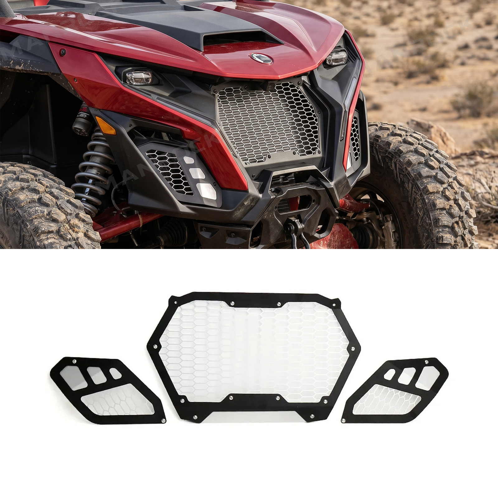 UTV Front Grille Aluminum Mesh Grille Protector Kit for Can-Am Maverick R