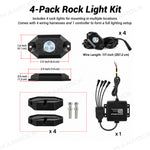 UTV ATV LED Rock Lights Kit RGB Underglow Lights with Bluetooth 4PCS Universal UTV 12V Polaris / Can-Am / Honda / Kawasaki / CFMOTO