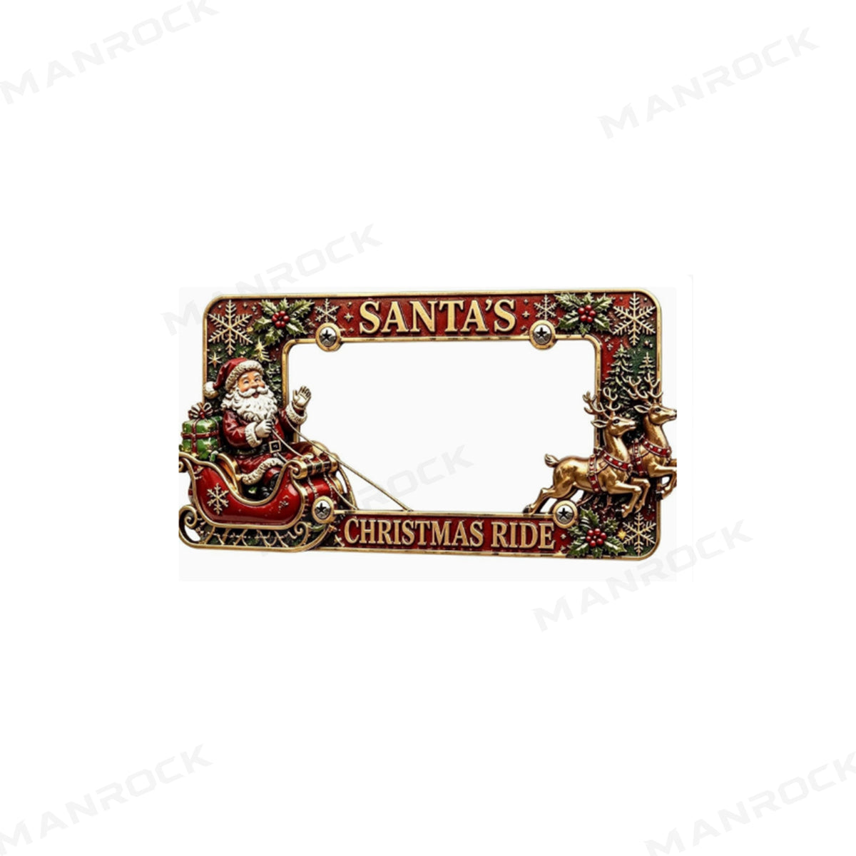Christmas License Plate Frame, 7"x 4" Metal Motorcycle Tag Frame Universal UTV ATV Polaris / Can-Am / Honda / Kawasaki / CFMOTO
