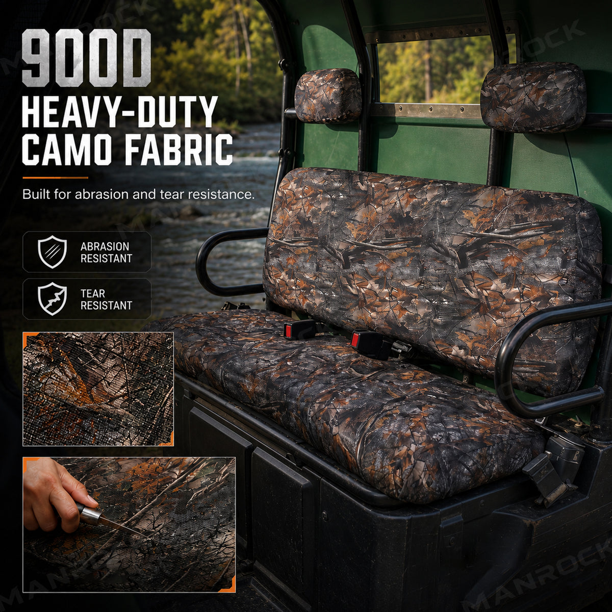 Manrock UTV Front Seat Covers 900D Oxford Fabric Waterproof Camo Bench Seat Protector for Polaris Ranger