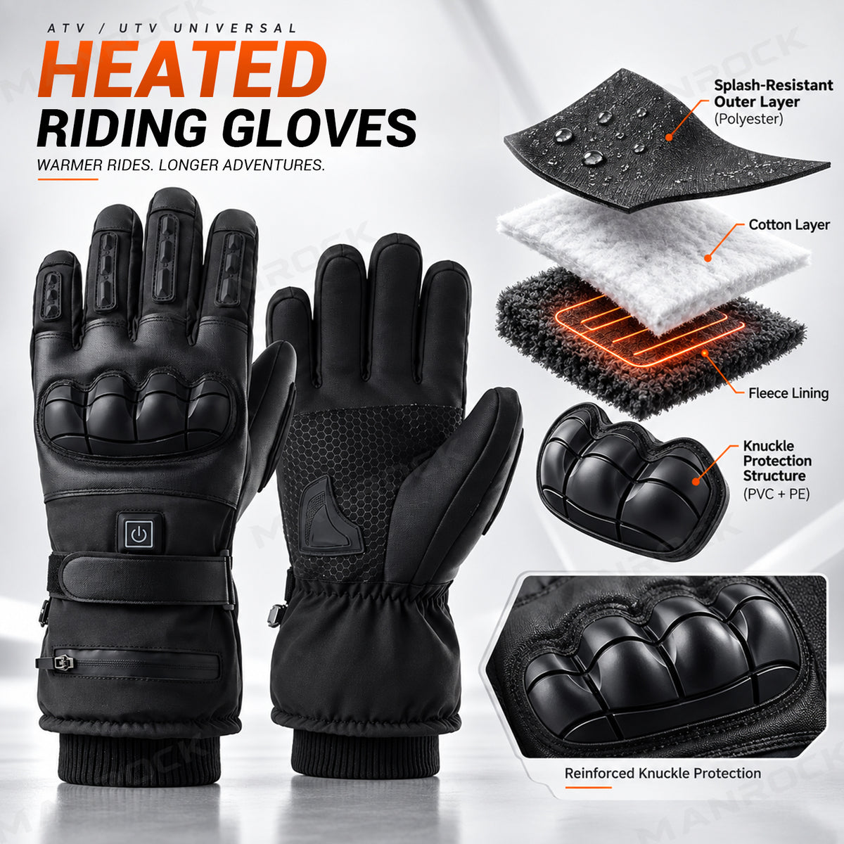 UTV/ATV Heated Motorcycle Gloves Rechargeable Touchscreen Riding Gloves 2PCS Most UTVs Polaris / Can-Am / Honda / Kawasaki / CFMOTO