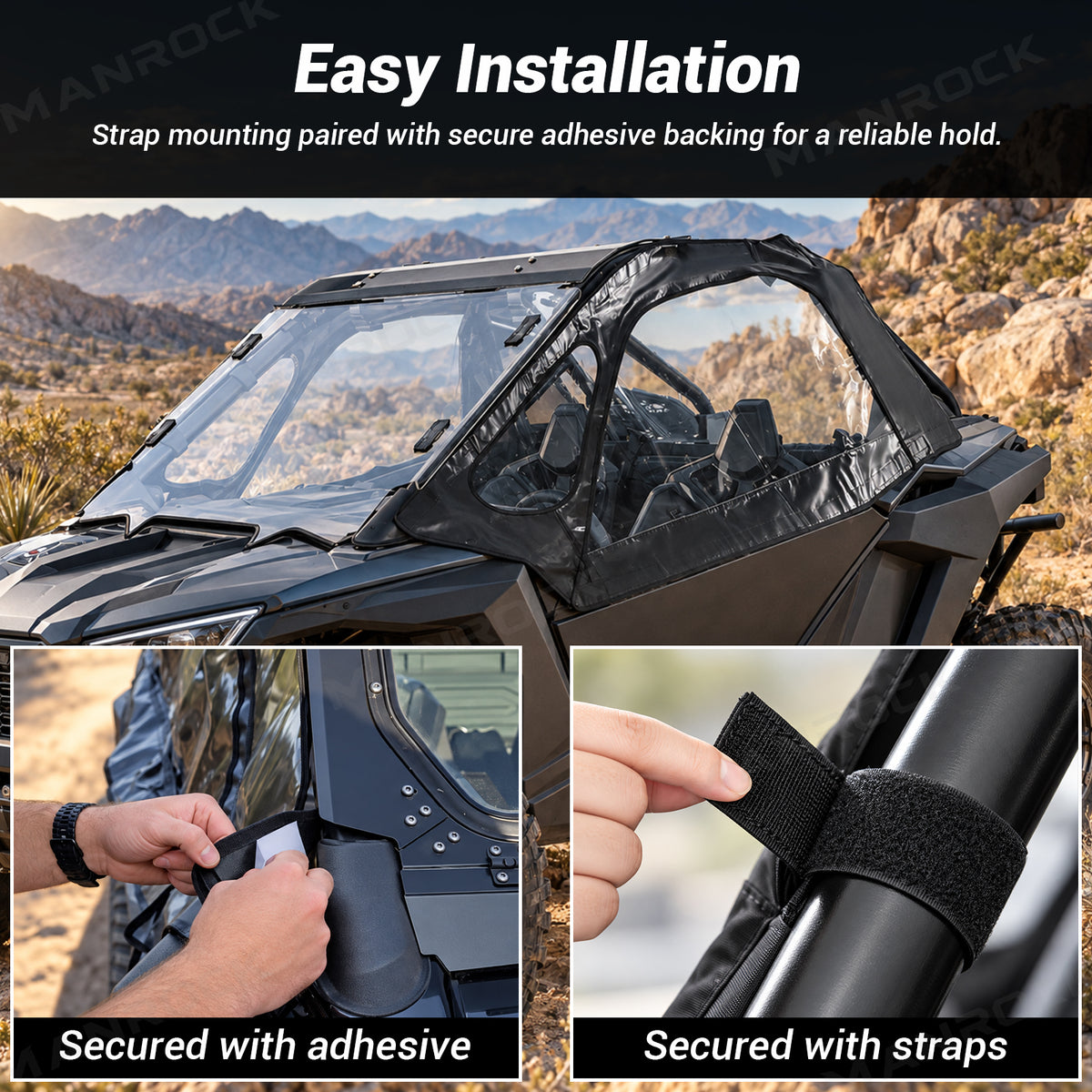 Soft Upper Doors PVC Cab Enclosure Side Windows with Zipper 2PCS for 2-Seat Polaris RZR