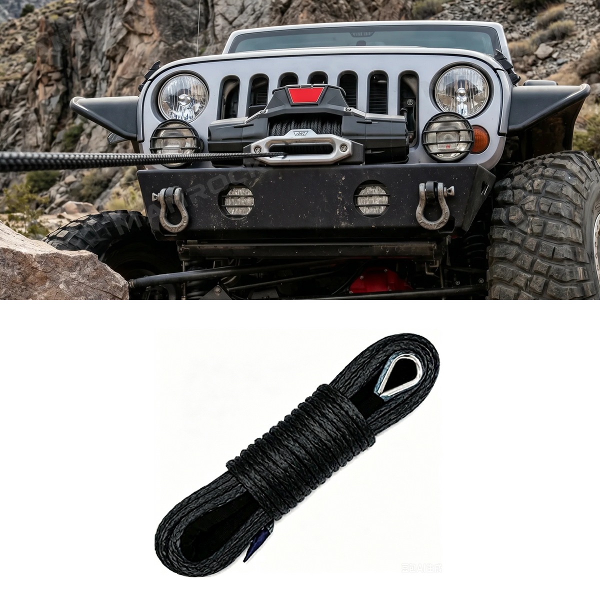 Synthetic Winch Rope Line Cable 1/4" × 50 Ft Universal Fit for UTV / ATV