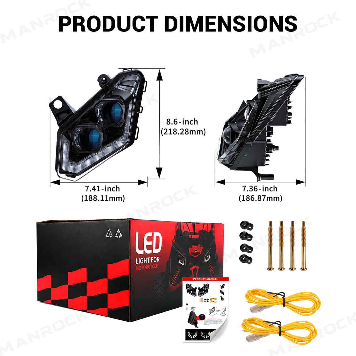 Manrock LED Headlights Assembly Front Headlamp Replacement 2PCS for Can-Am Maverick X3 / X3 Max