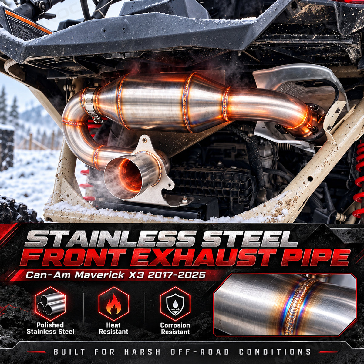 Muffler Delete Pipe Stainless Steel Straight Pipe, Race Exhaust Pipe for Can-Am Maverick X3