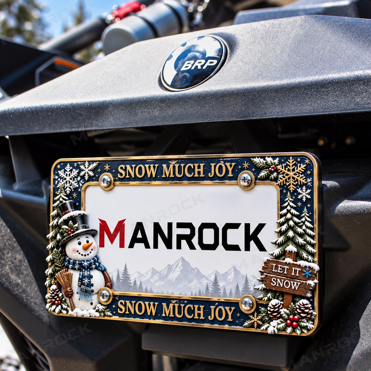 Christmas License Plate Frame, 7"x 4" Metal Motorcycle Tag Frame Universal UTV ATV Polaris / Can-Am / Honda / Kawasaki / CFMOTO