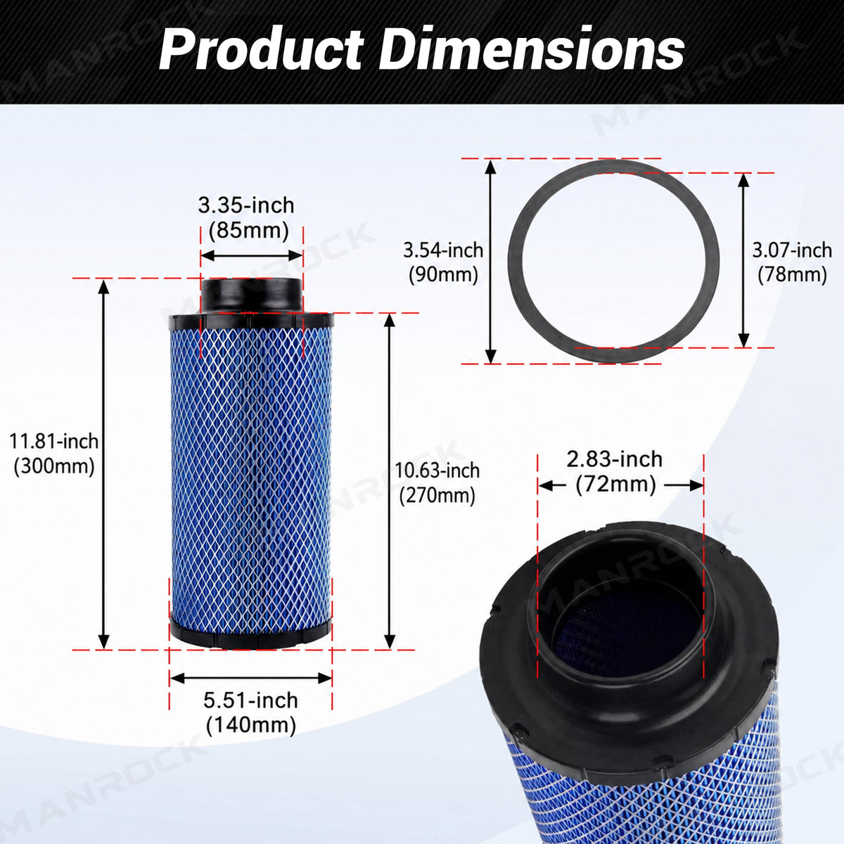 Air Filter Replacement Engine Intake Filter 2PCS for Polaris RZR