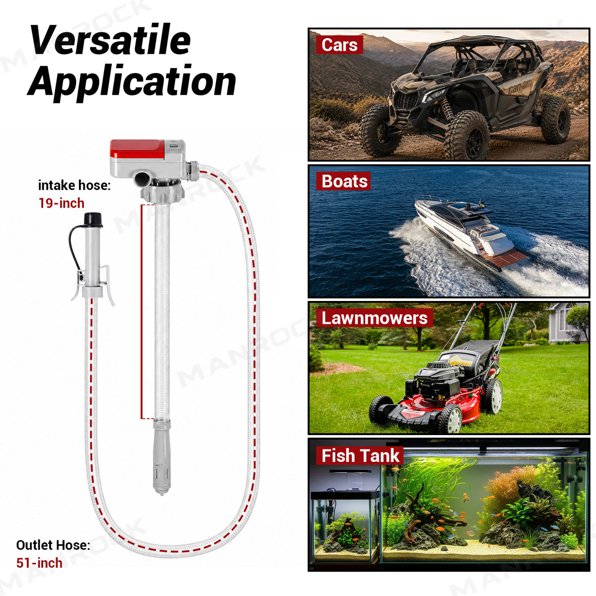UTV Battery Powered Fuel Transfer Pump, Portable Gas Can Pump with 51" Hose Universal UTV ATV Polaris / Can-Am / Honda / Kawasaki / CFMOTO