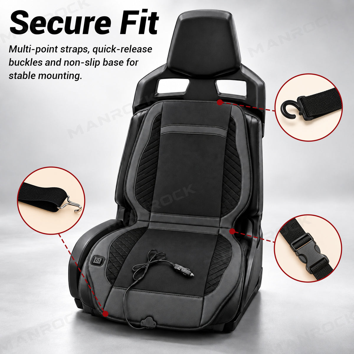 UTV 12V Graphene Heated Seat Cushion Seat Cover With 5FT Power Cord Universal UTV Polaris / Can-Am / Honda / Kawasaki / CFMOTO